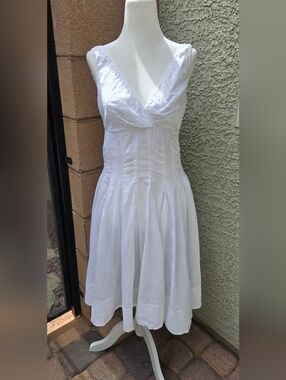American Living White Sleeveless V-Neck Summer Dress